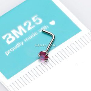 14 Karat White Gold Prong Set Heart Sparkle L-Shaped Nose Ring